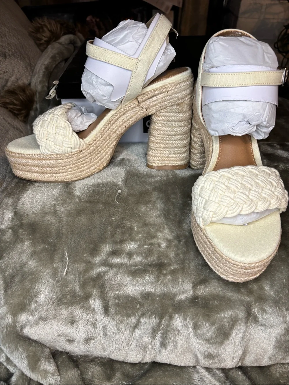 DV Dolce Vita WALLEY Platform Braided Espadrille Sandals - Cream
